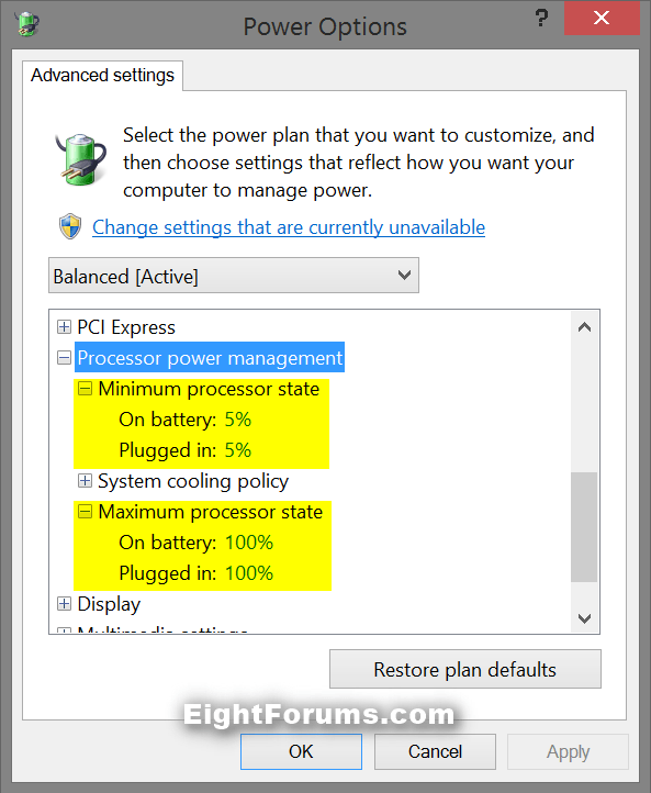 Blijkbaar Vooruitzien Nebu Power Options - Add or Remove "Min/Max processor state" | Windows 8 Help  Forums
