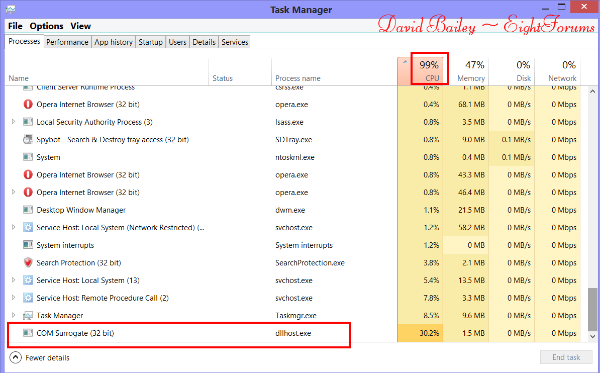 pakke vindue Med venlig hilsen Solved - 99% CPU usage - COM Surrogate ? | Windows 8 Help Forums