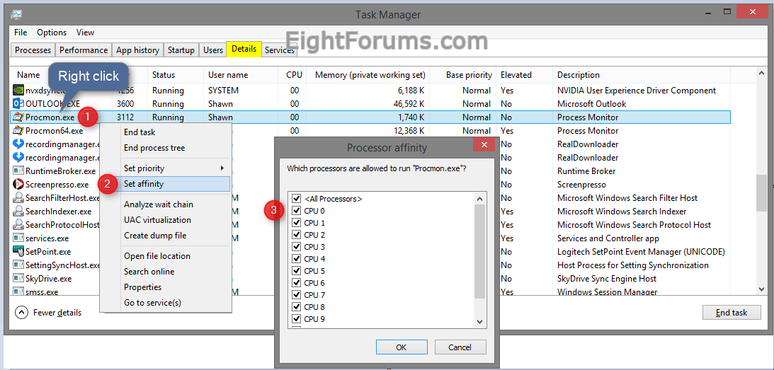 komplikationer privat Forstyrret CPU Affinity Shortcut for a Program - Create in Windows | Windows 8 Help  Forums