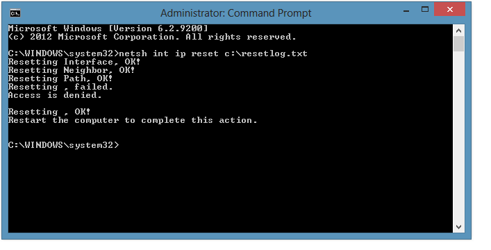 windows 10 failed to reset