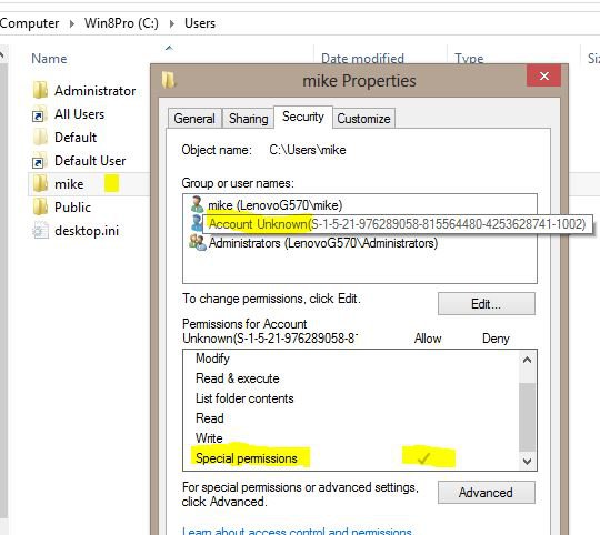 My Users Account Unknown Security Special Permissions Windows 8 Help my-users-account-unknown-security-special-permissions-windows-8-help
