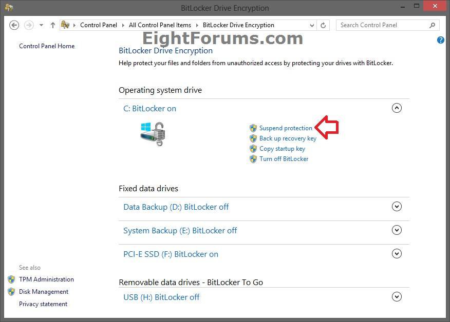 BitLocker Protection Suspend or Resume in Windows 8 Windows 8 Help