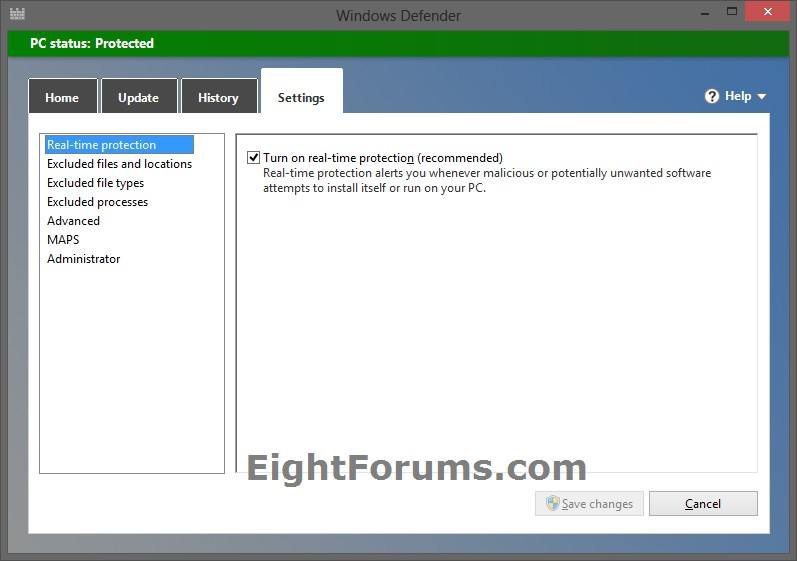 Windows Defender Protection Turn On or Off in Windows 8 Windows 8
