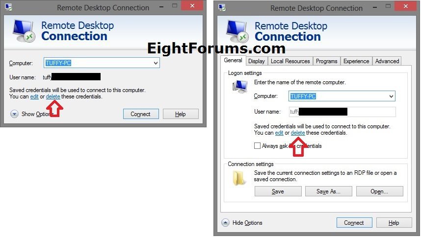 microsoft remote desktop connection manager delete credentials