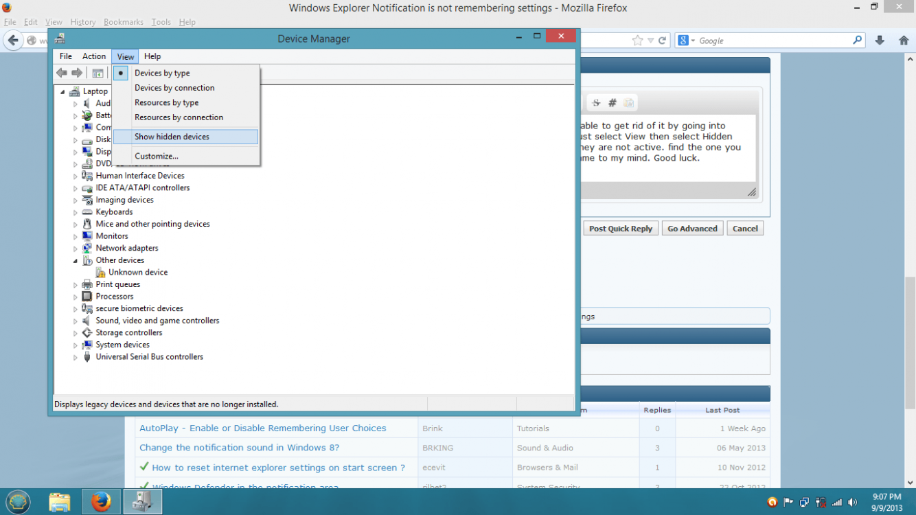 Windows Explorer Notification is not remembering settings Windows 8