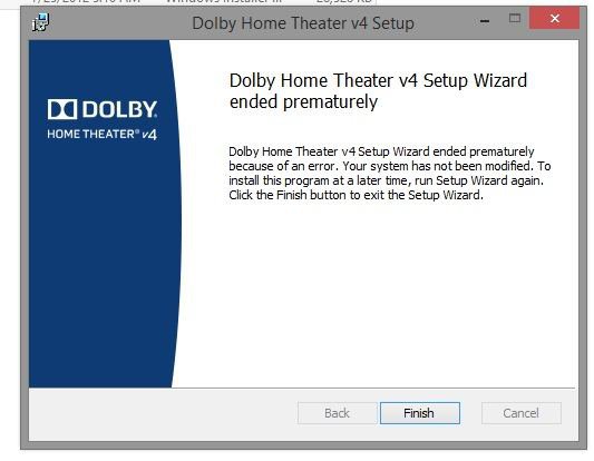 dolby audio x2 setup ended prematurely