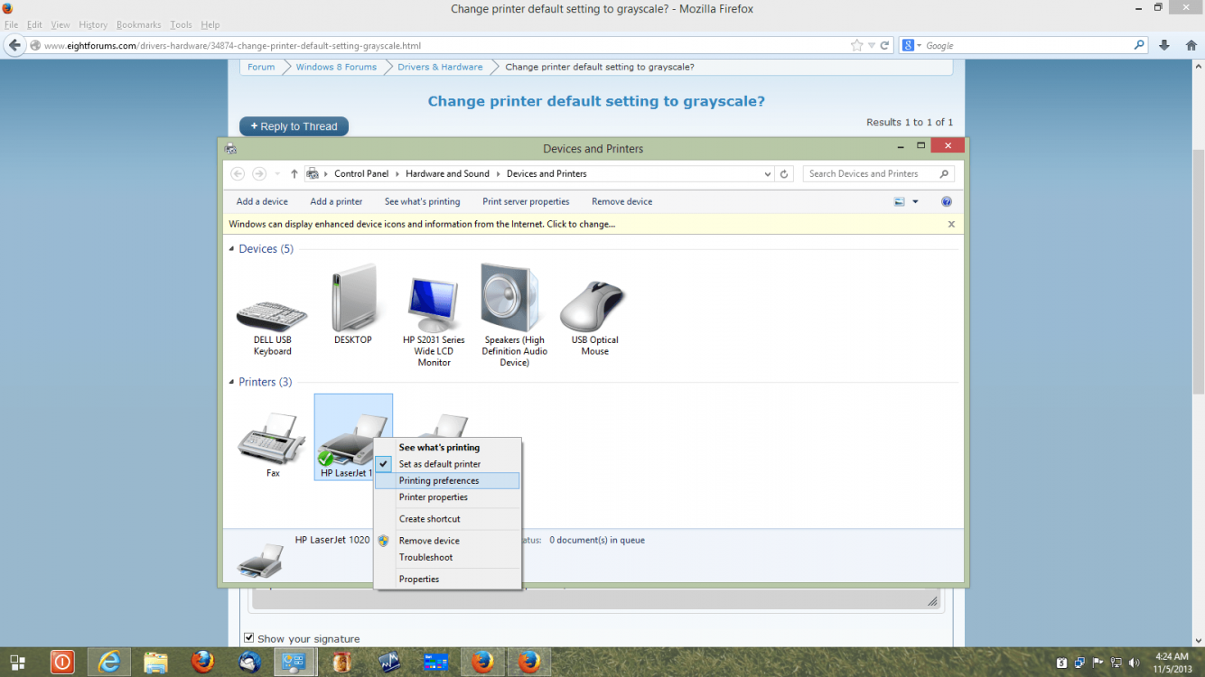 how to change mozilla firefox printer settings