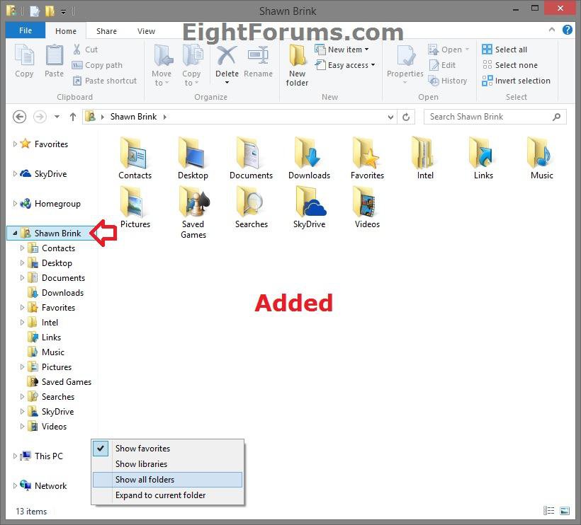 User Folder Group Add to Navigation Pane in Windows 8 Windows 8