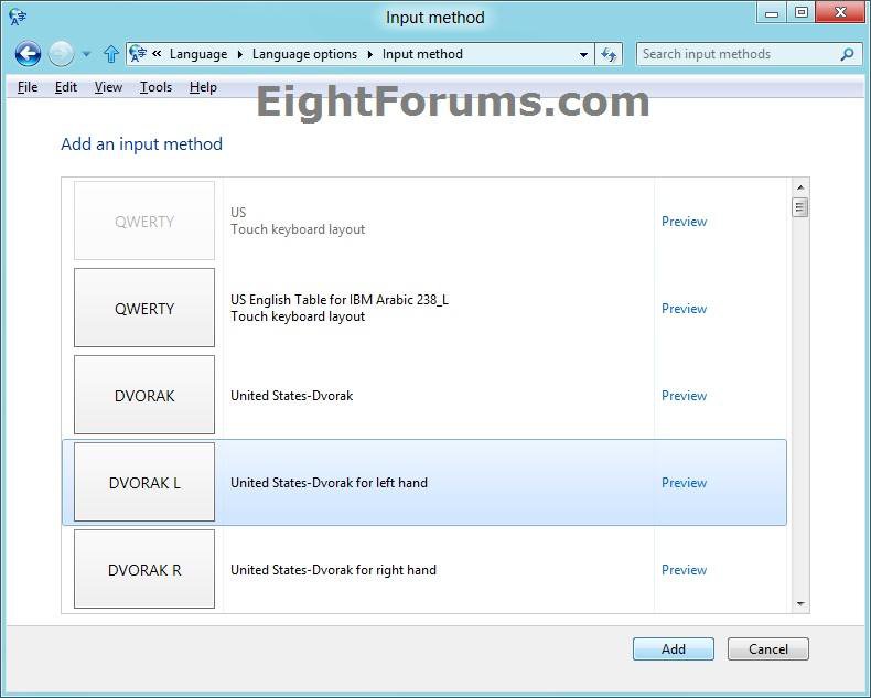 Input Methods - Add or Remove for Keyboard Layout in Windows 8 ...