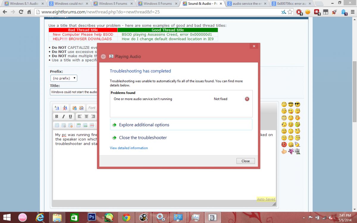 the audio service is not running windows 8 the audio service is not running windows 8