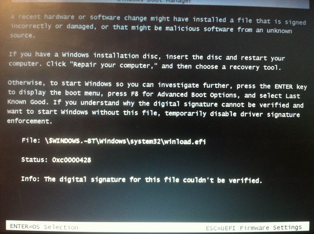 Solved Winload.efi 0x0000428 error + USB/DVDs not recognized