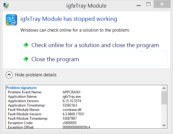 igfxTray Mpdule has stopped working.PNG