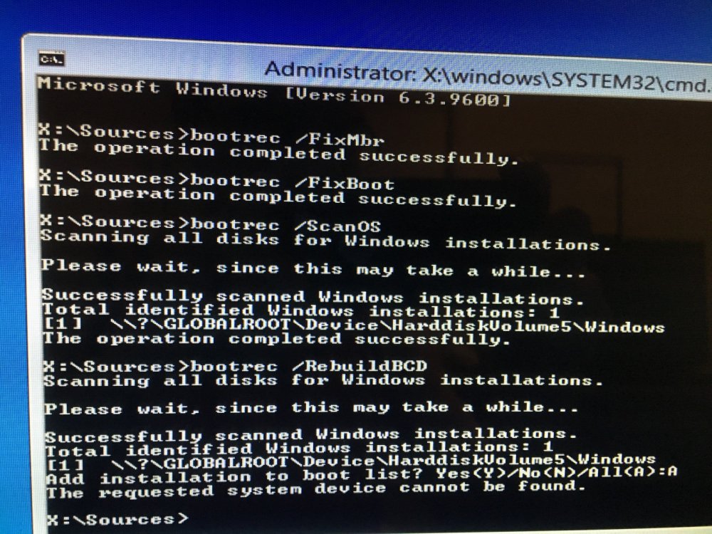bootrec rebuildbcd the requested system device cannot be found bootrec rebuildbcd the requested system device cannot be found