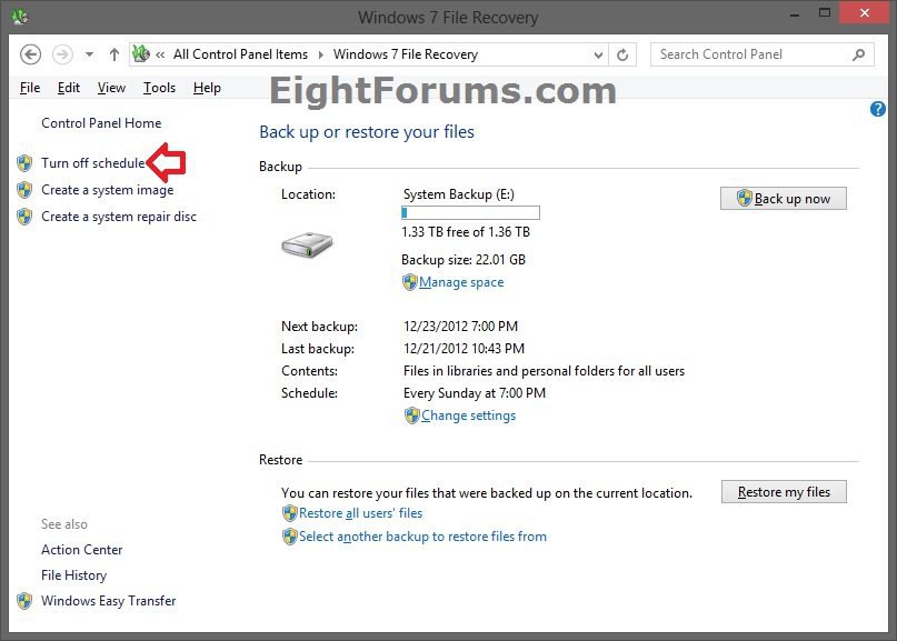 Backup Schedule - Turn On or Off in Windows 8 | Windows 8 Help Forums